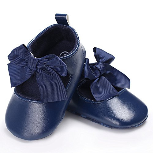 Zapatos para bebé Auxma Zapatos de Cuero de la PU del Bowknot de la niña Zapatos Antideslizantes para niños pequeños Zapatilla para 3-6 6-12 12-18 Mes (11cm/3-6 M, Azul)