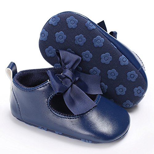 Zapatos para bebé Auxma Zapatos de Cuero de la PU del Bowknot de la niña Zapatos Antideslizantes para niños pequeños Zapatilla para 3-6 6-12 12-18 Mes (11cm/3-6 M, Azul)