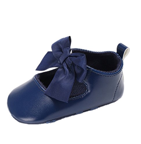 Zapatos para bebé Auxma Zapatos de Cuero de la PU del Bowknot de la niña Zapatos Antideslizantes para niños pequeños Zapatilla para 3-6 6-12 12-18 Mes (11cm/3-6 M, Azul)