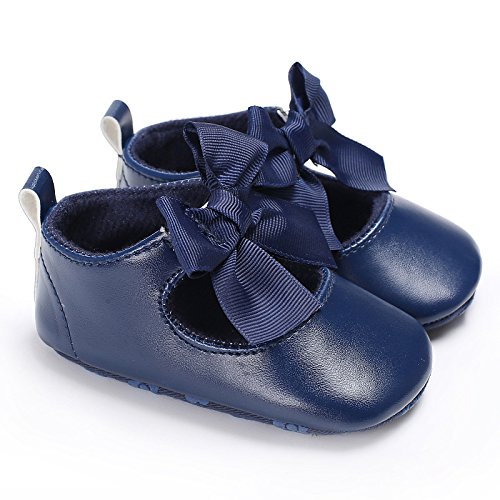 Zapatos para bebé Auxma Zapatos de Cuero de la PU del Bowknot de la niña Zapatos Antideslizantes para niños pequeños Zapatilla para 3-6 6-12 12-18 Mes (11cm/3-6 M, Azul)