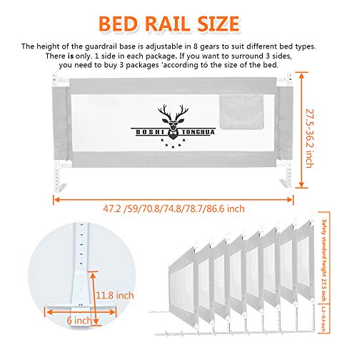 ZEHNHASE Barandilla de La Cama para bebés, Barrera de cama para niños Colchón doble, doble, tamaño completo tamaño queen y king (Cornamenta gris, 180cm, Children: M)