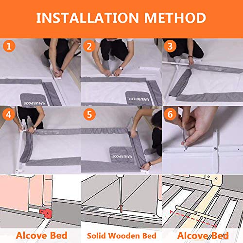 ZEHNHASE Barandilla de La Cama para bebés, Barrera de cama para niños Colchón doble, doble, tamaño completo tamaño queen y king (Cornamenta gris, 180cm, Children: M)