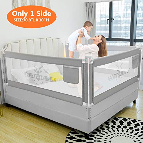 ZEHNHASE Barandilla de La Cama para bebés, Barrera de cama para niños Colchón doble, doble, tamaño completo tamaño queen y king (Cornamenta gris, 180cm, Children: M)