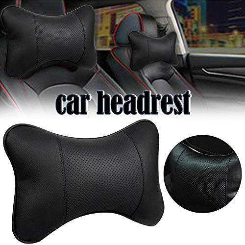 Zexo Almohadilla para El Cuello del Coche 1 Piezas De Cuero, Asiento De Coche, Almohada De Viaje, 25 * 17 * 9 Cm, Almohada De Apoyo del Cojín del Reposacabezas del Coche (Negro) (1 pcs)