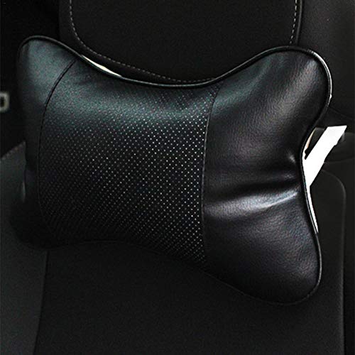 Zexo Almohadilla para El Cuello del Coche 1 Piezas De Cuero, Asiento De Coche, Almohada De Viaje, 25 * 17 * 9 Cm, Almohada De Apoyo del Cojín del Reposacabezas del Coche (Negro) (1 pcs)