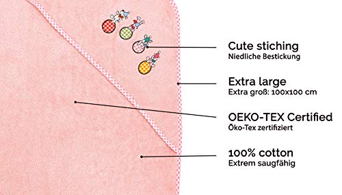 Zollner Toalla bebé con capucha, algodón, 100x100 cm, rosa, Oekotex