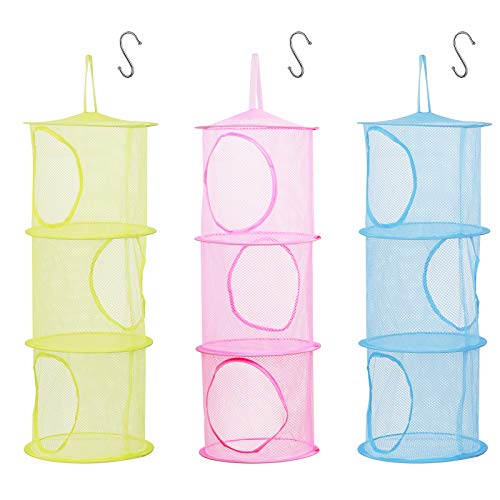 ZoomSky Colgante de Malla de Organizador 3pcs Cesta de Almacenamiento Plegable de Caja pequeña con Tres Colores para Peluches de Juguetes ordenado