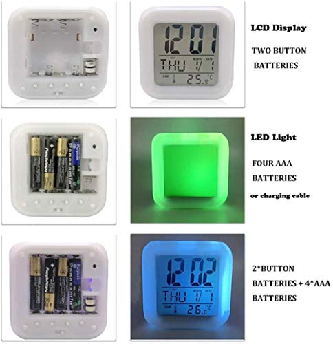 ZZTX FASHION Despertador para Niños, Despertador de Cabecera con Luz Nocturna de 7 Colores, Mini Music Wake Up Alarm Clock con 8 Sonidos, Regalo para Niños Niñas,I