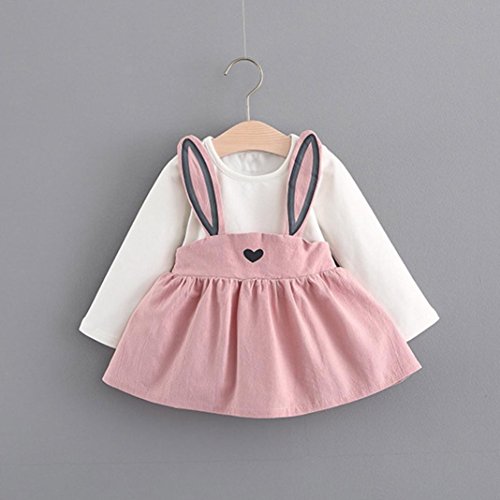 0-3 Años Bebé NiñA Vestido De Manga Larga del Conejo Lindo Traje Vestido del Vendaje Otoño Ropa (3-6 Meses, Rosa)