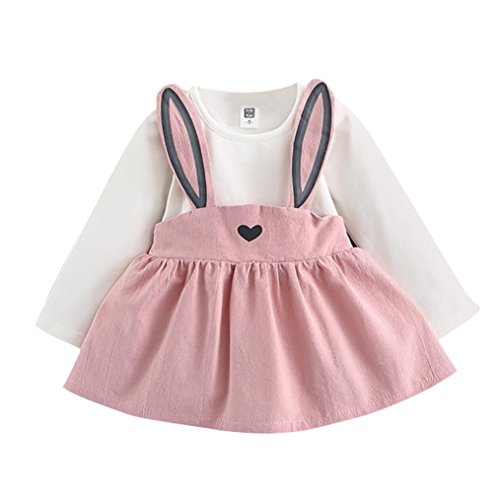 0-3 Años Bebé NiñA Vestido De Manga Larga del Conejo Lindo Traje Vestido del Vendaje Otoño Ropa (3-6 Meses, Rosa)