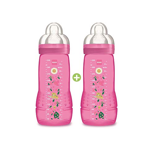 330ml Botella MAM bebé de color Segunda Edad De 6 Meses Tetina de flujo X Juego de 2 Purple