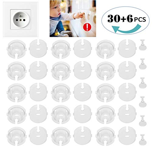 (36Pcs) Protector Enchufe Seguridad para bebé y niños Europeo,30 Protectores para Enchufes, 6 llaves para quitar los protectores para enchufes