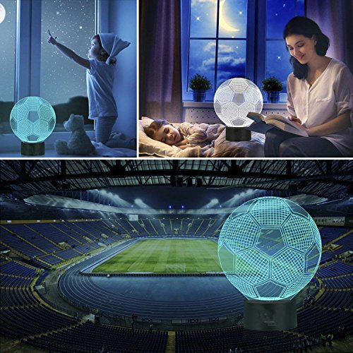 3D Ilusión óptica Lámpara LED Luz de noche Deco LED Lámpara 7 colores de control remoto con Acrílico Plano & ABS Base & Cargador usb (fútbol)