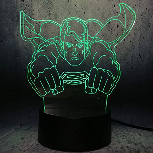 3D Led Luz Héroe Superman De Noche Flash Bombilla Usb Figura Dormitorio Luz De Sueño Base Usb Niño Niños Regalo De Navidad Juguetes 7 Cambio De Color