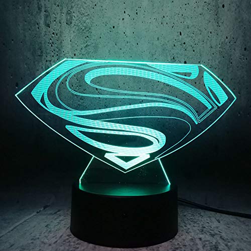 3D Led Luz Logotipo De Superman De Noche Flash Bombilla Usb Figura Dormitorio Luz De Sueño Base Usb Niño Niños Regalo De Navidad Juguetes 7 Cambio De Color