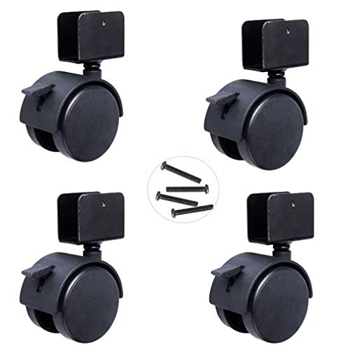 4pcs Ruedas de Nylon para Cuna Infantil,Ruedas Giratorias para Cuna Bebés,2" Rueda de Muebles con Freno,Accesorios de Cama para Niños,Carga 150kg,con Tornillos,Negro,Doble Rueda (Soporte en U 25mm)