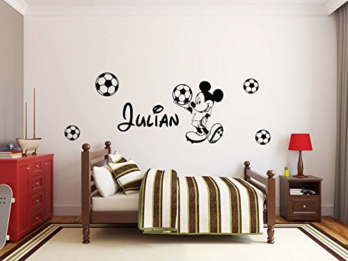 Adhesivo de pared personalizado con el nombre de Mickey Moouse. Decoración de pared con el nombre de un niño. Nombre del niño y Mickey Moouse. Decoración para la habitación de un niño y Mickey Moouse