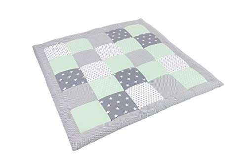 Alfombra para gatear de ULLENBOOM ® con menta gris (manta para bebé de 120 x 120 cm; ideal como colcha para el cochecito; apta como alfombra de juegos)