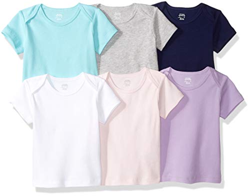 Amazon Essentials - Pack de 6 camisetas con escote americano para niño, Solid Pink, Purple & Aqua, Bebé prematuro