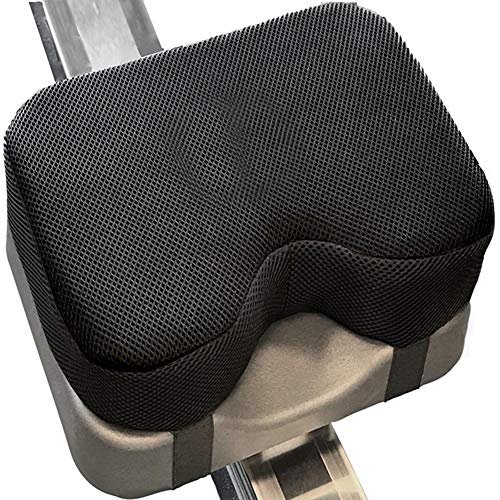 AMHDEE Rowing Machine Seat Cushion Memory Foam Washable Cover Non-Slip Bottom with Straps Fits Perfectly for Concept 2 Rowing Machine, black