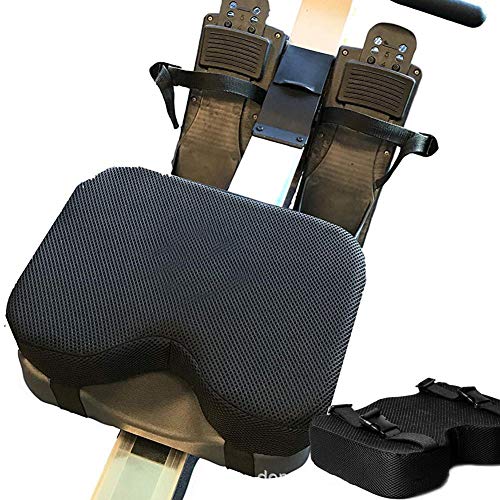 AMHDEE Rowing Machine Seat Cushion Memory Foam Washable Cover Non-Slip Bottom with Straps Fits Perfectly for Concept 2 Rowing Machine, black