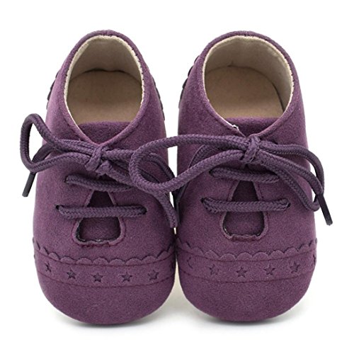 Amlaiworld_Primeros pasos Zapatos De Bebé, niño niña zapatillas de bebé antideslizante de encaje hasta zapatos 0-18 Mes (Tamaño:0-6Mes, Púrpura)