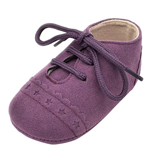 Amlaiworld_Primeros pasos Zapatos De Bebé, niño niña zapatillas de bebé antideslizante de encaje hasta zapatos 0-18 Mes (Tamaño:0-6Mes, Púrpura)