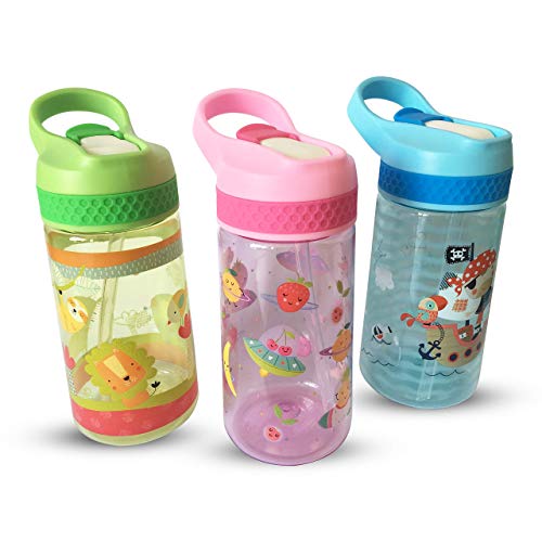 AMTBABY Botella de Tritan reutilizable con sistema antigoteo de 450ml. Facil Apertura. Sin BPA para uso diario y aprendizaje de Bebes y Niños.