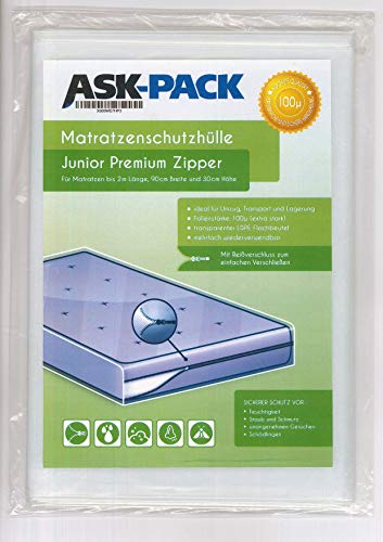 ASK Pack Bolsa de Colchón Premium Junior- con Cierre Cremallera - para Colchónes de 90cm Ancho / 200cm Largo / 30cm Grosor - Extra Fuerte 100µ