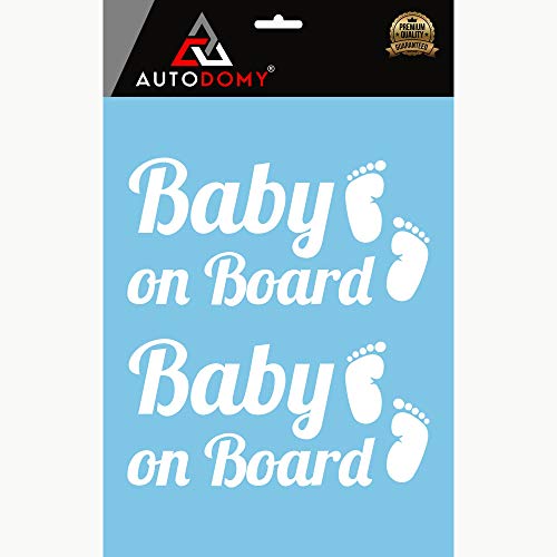 Autodomy Pegatinas Baby On Board Bebé a Bordo Pies Baby in Car Pack 2 Unidades para Coche (Blanco)