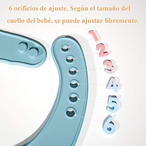 Baberos para Bebés 3 Piezas, Baberos de Alimentación de Silicona Impermeables para Niñas y Niños Pequeños Unisex, Babero Súper Suave y con un amplio bolsillo para recolector migas de alimentos