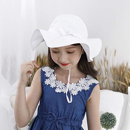 Baby Sun Hat, Bowknot Sun Hat UPF 50+ Protector Solar de ala Ancha Ajustable para Caminatas en la Playa al Aire Libre (Color : White, Size : L)