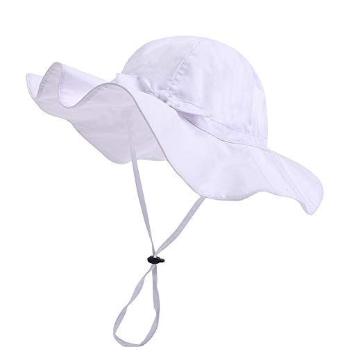 Baby Sun Hat, Bowknot Sun Hat UPF 50+ Protector Solar de ala Ancha Ajustable para Caminatas en la Playa al Aire Libre (Color : White, Size : L)