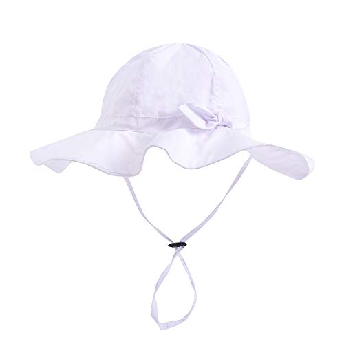 Baby Sun Hat, Bowknot Sun Hat UPF 50+ Protector Solar de ala Ancha Ajustable para Caminatas en la Playa al Aire Libre (Color : White, Size : L)