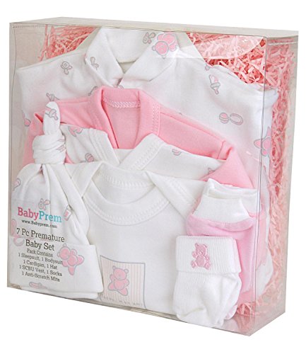 Babyprem Bebé Prematuro Juego de Regalo 7P Pijama Body Ropa Algodón Niñas 38-44cm Rosa P2