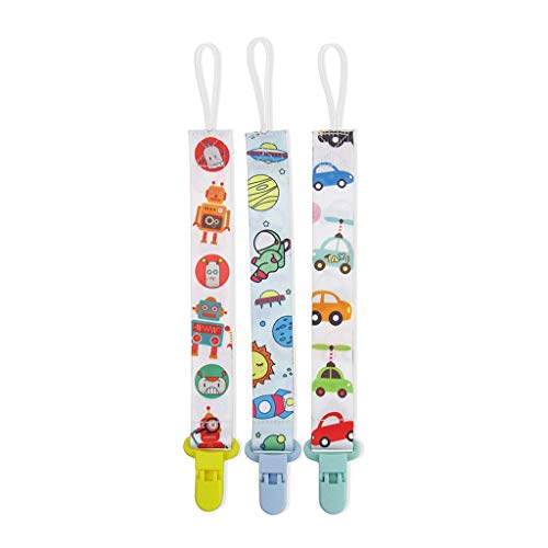 Baiyao Cadena Chupetes Clip, Cadena Chupetes Silicona para Bebé, Tela y Silicona Cadena con Clip de 3 Pack,Clips de chupete de bebé (2)