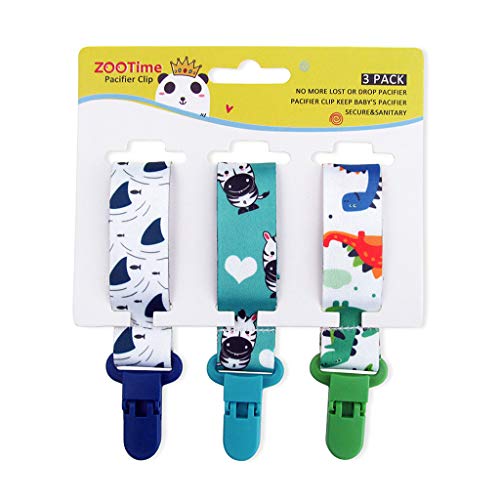 Baiyao Cadena Chupetes Clip, Cadena Chupetes Silicona para Bebé, Tela y Silicona Cadena con Clip de 3 Pack,Clips de chupete de bebé (2)