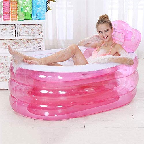 Bañera Inflable Plegable portátil de Interior Familiar, PVC Ovalado Azul Engrosado Independiente de Tres Capas, con Bomba de Aire eléctrica, para niños, Adultos, baño SPA (Color: Rosa)