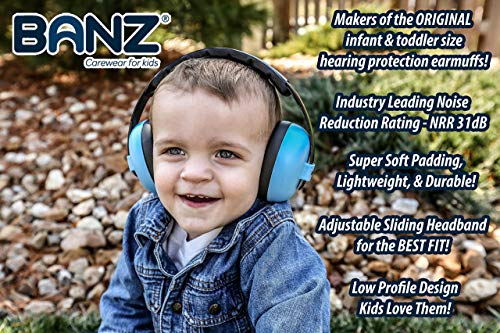 BANZ BABY EAR DEFENDERS, Protector acustico con almohadillas para bebés de 0 a 2 años. (Azul)