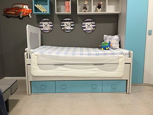 Barrera de cama para bebé, 180 cm. Modelo en blanco. Barrera de seguridad.