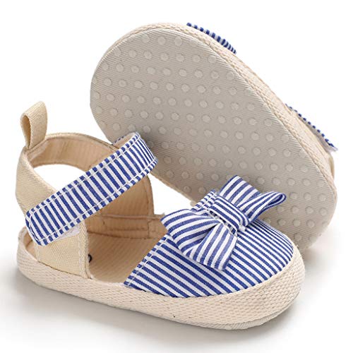 BBmoda Zapatos Bebe Niña Verano Primeros Pasos para Recién Nacido 0 3 6 9 12 18 Meses Sandalias de Suela Blanda con Loop Fastener y Lazo Rayado