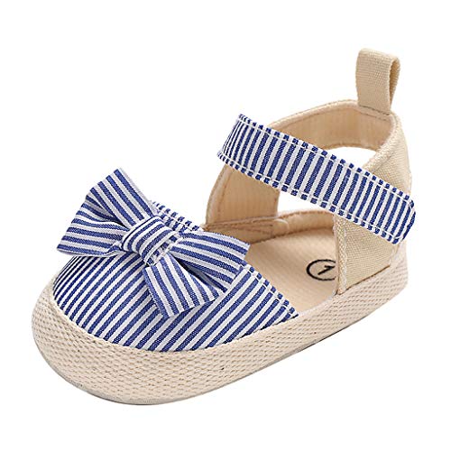 BBmoda Zapatos Bebe Niña Verano Primeros Pasos para Recién Nacido 0 3 6 9 12 18 Meses Sandalias de Suela Blanda con Loop Fastener y Lazo Rayado