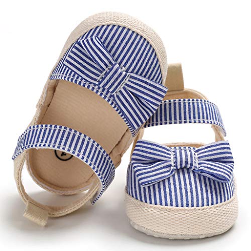 BBmoda Zapatos Bebe Niña Verano Primeros Pasos para Recién Nacido 0 3 6 9 12 18 Meses Sandalias de Suela Blanda con Loop Fastener y Lazo Rayado