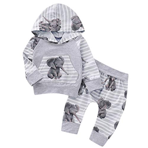 BBSMLIN Ropa Bebe Niño Otoño Invierno 0 a 3 6 9 12 18 Meses Recien Nacido Sudadera con Capucha de Manga Larga con Estampado de Elefante + Pantalón