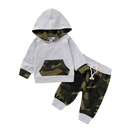 BBSMLIN Ropa Bebe Recien Nacido Niño Invierno Otoño 0 a 24 Meses 2PC/Set Camuflaje Tops de Manga Larga Sudadera con Capucha + Pantalón