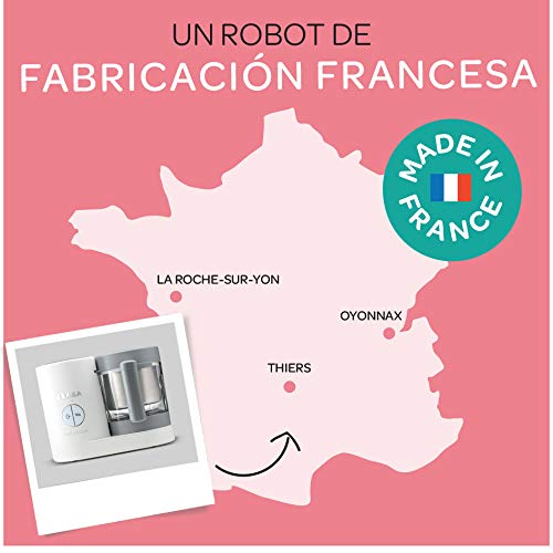 BÉABA - Babycook Néo - Robot de cocina para bebés 4 en 1, Cocina al Vapor Suave y Tritura, Hecho en Francia, Jarra de Cristal y Cestilla de Cocción de Acero Inoxidable, Blanco y Gris