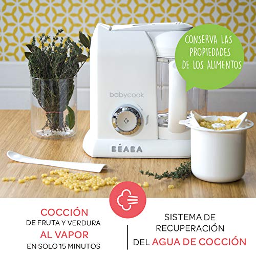 BÉABA - Babycook Solo - Robot de Cocina para Bebés 4 en 1, Cocina a Vapor, Plateado/Blanco