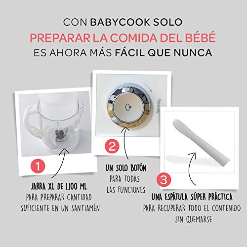 BÉABA - Babycook Solo - Robot de Cocina para Bebés 4 en 1, Cocina a Vapor, Plateado/Blanco