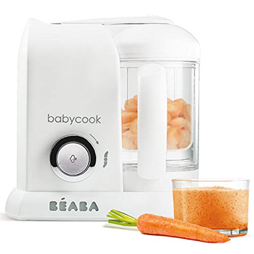 BÉABA - Babycook Solo - Robot de Cocina para Bebés 4 en 1, Cocina a Vapor, Plateado/Blanco