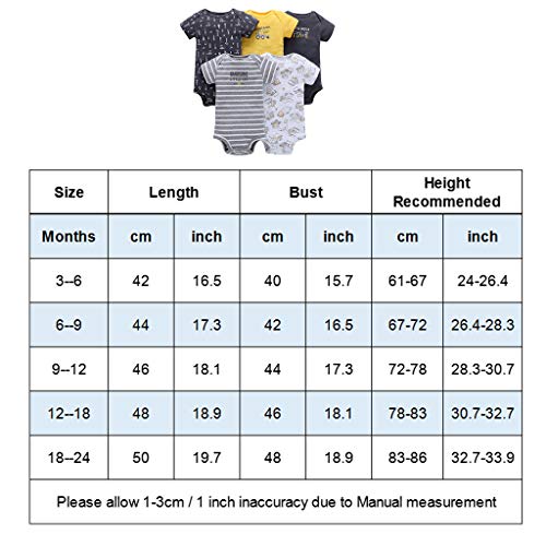 Bebé Body Pack de 5 - Mono Niños Mameluco Manga Corta para Trajes Baño Ropa de Verano Algodón Pelele Coche 6-9 Meses